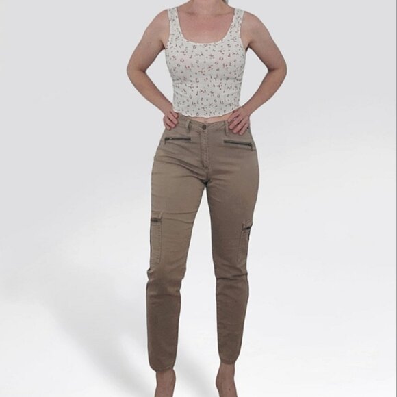 Design Lab Womens Mid Rise Sand Khaki Slim Straight Cargo Utility Pants- 31 - Picture 1 of 13